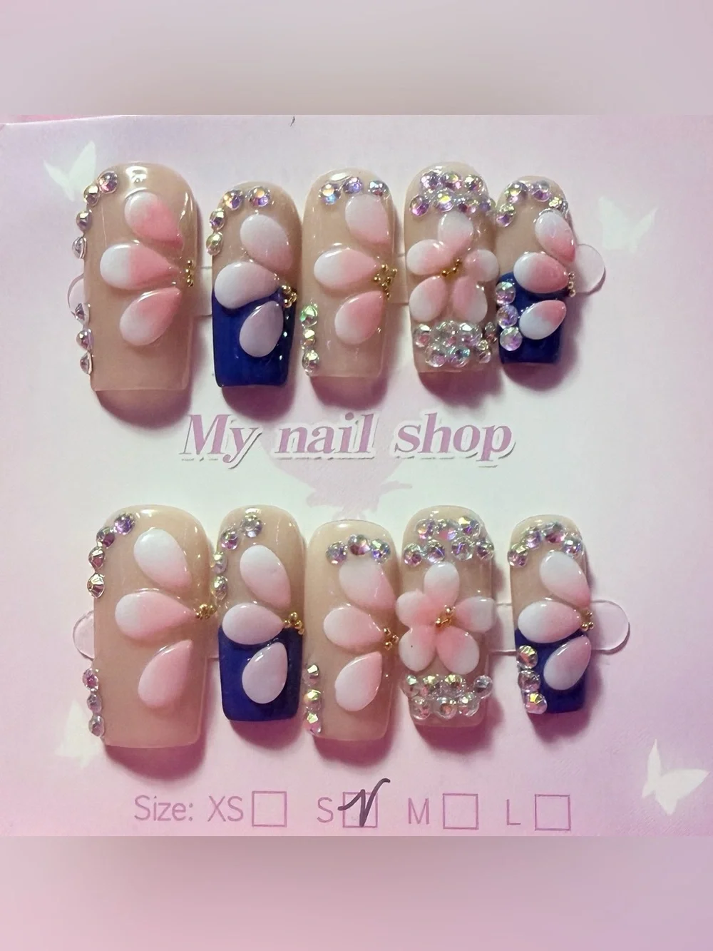 Pink Floral Press-On Nail Set
